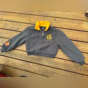 HARRY POTTER Letter Embroidery Contrast Collar Crop Teddy Sweatshirt